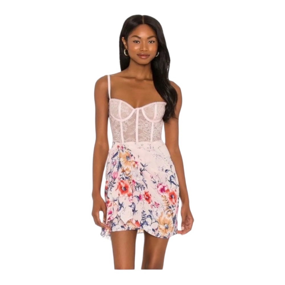 Worn twice May Man Whisperer Mini Dress Lace Bustier Bodice Blush Floral Medium